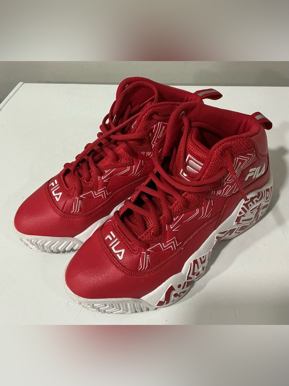 Fila Red and White High-Top Sneakers